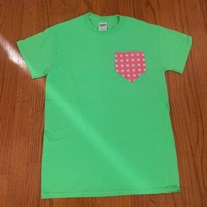 Green and Pink Polka Dot Pocket Tee